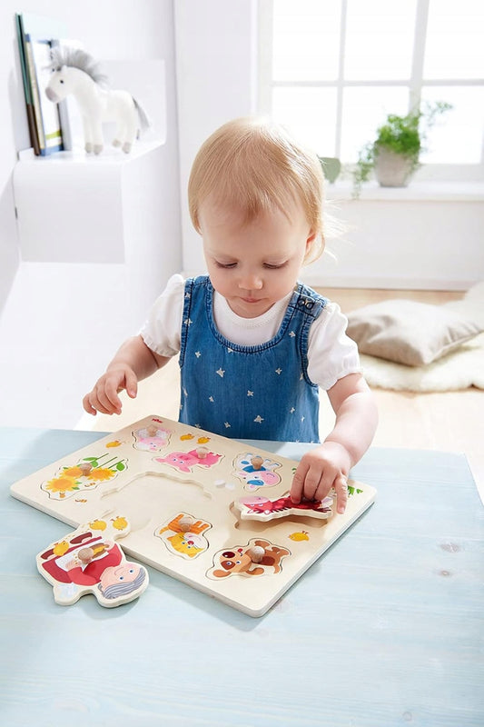 HABA puzzle en bois à encastrer 8 pièces 21 x 30 cm BABIA ET SES ANIMAUX