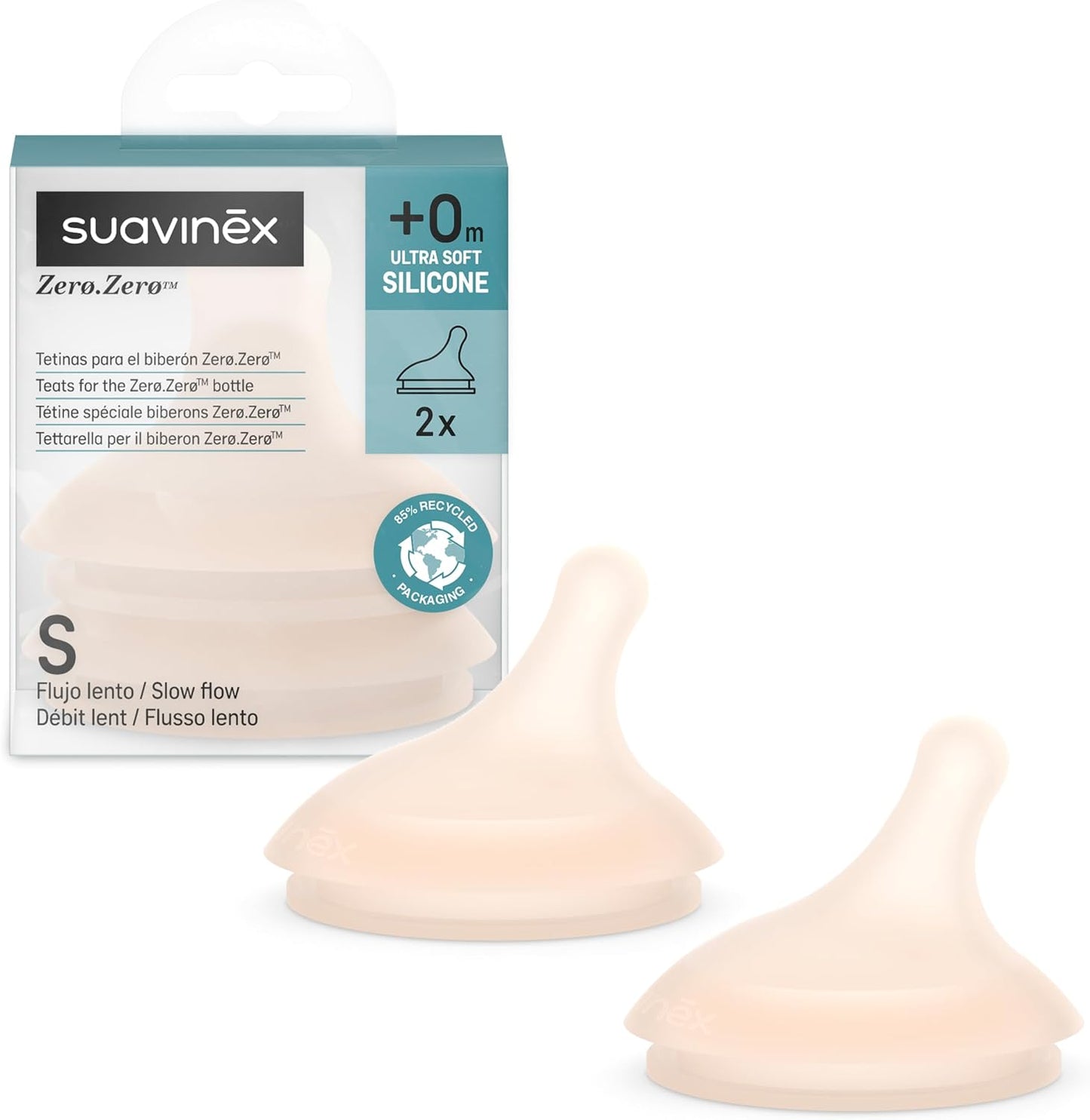 Slow Flow adjusted to the baby's sucking strength, soft silicone supporting natural feeding sensations