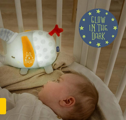 FEHN krammebamse med natlampe 4 farver og lysende broderi ELEFANT