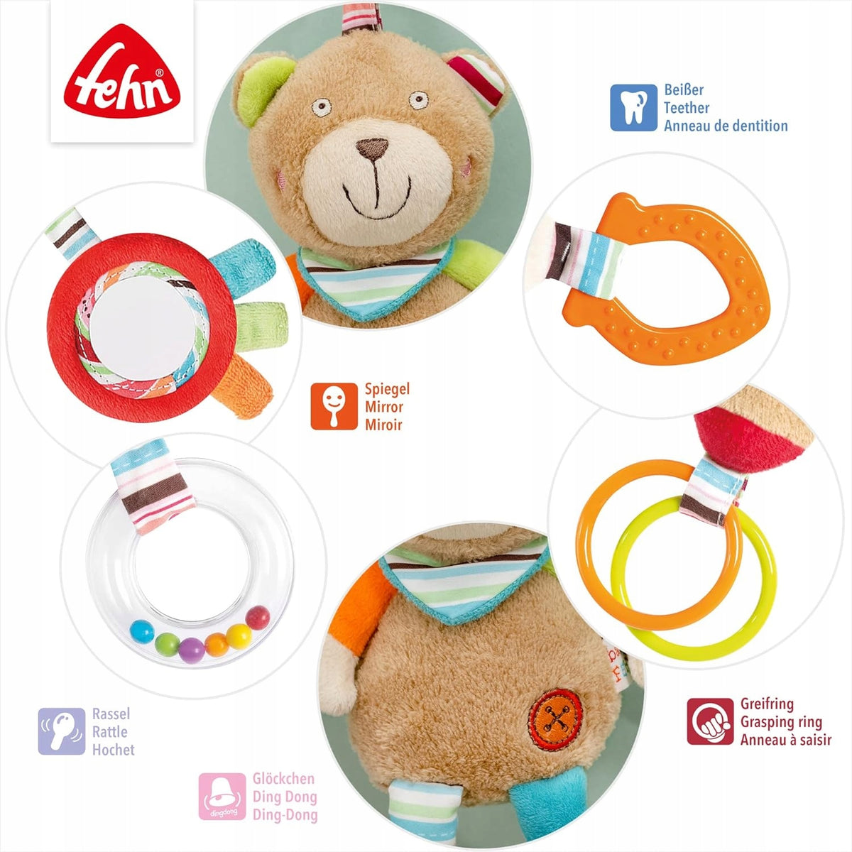 FEHN OSKAR zawieszka z grzechotką i chwytakiem do wózka, fotelika
