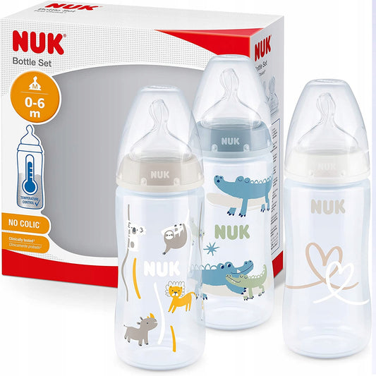 NUK No Colic zestaw butelek 3x 300 ml 0-6, butelki antykolkowe z smoczkiem M