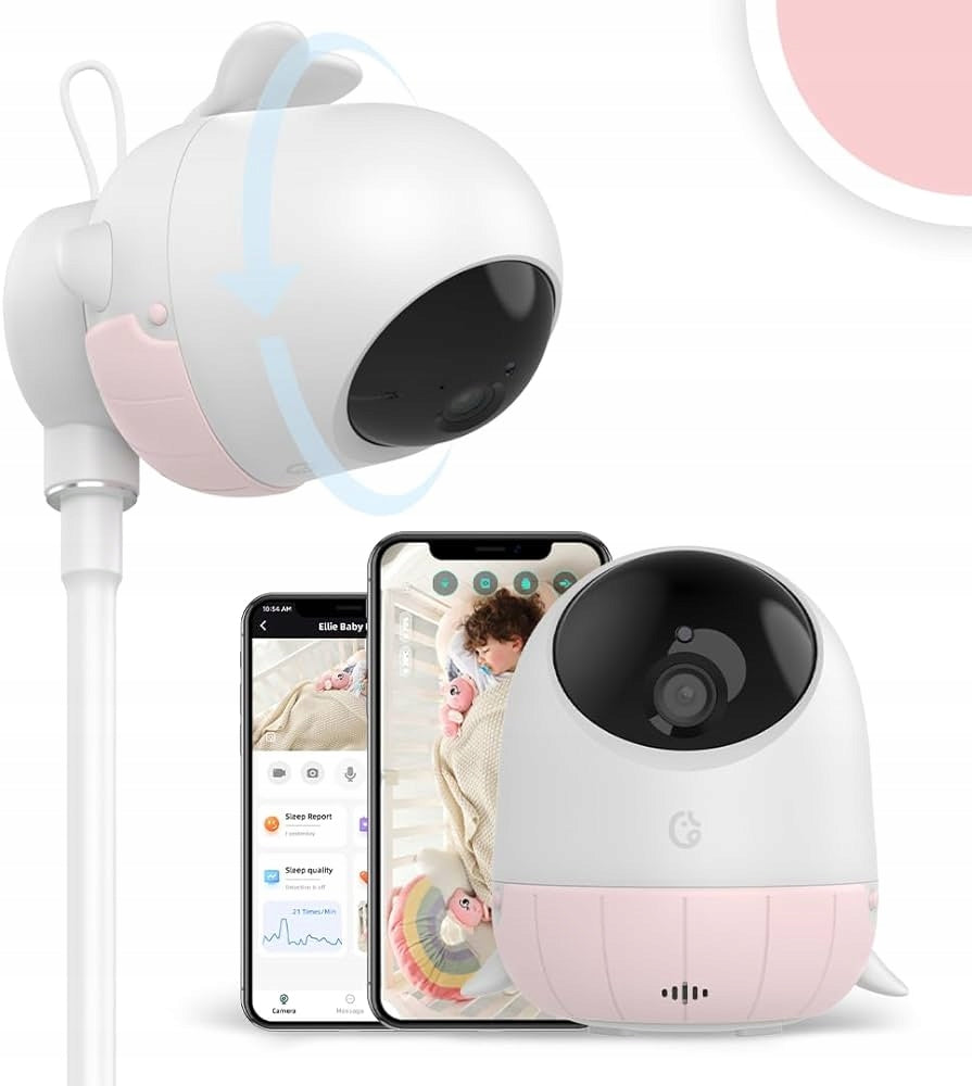 SIMSHINE Baby Pro kamera 2K FHD 360° niania elektroniczna iOS Android + uchwyt, biało-różowa