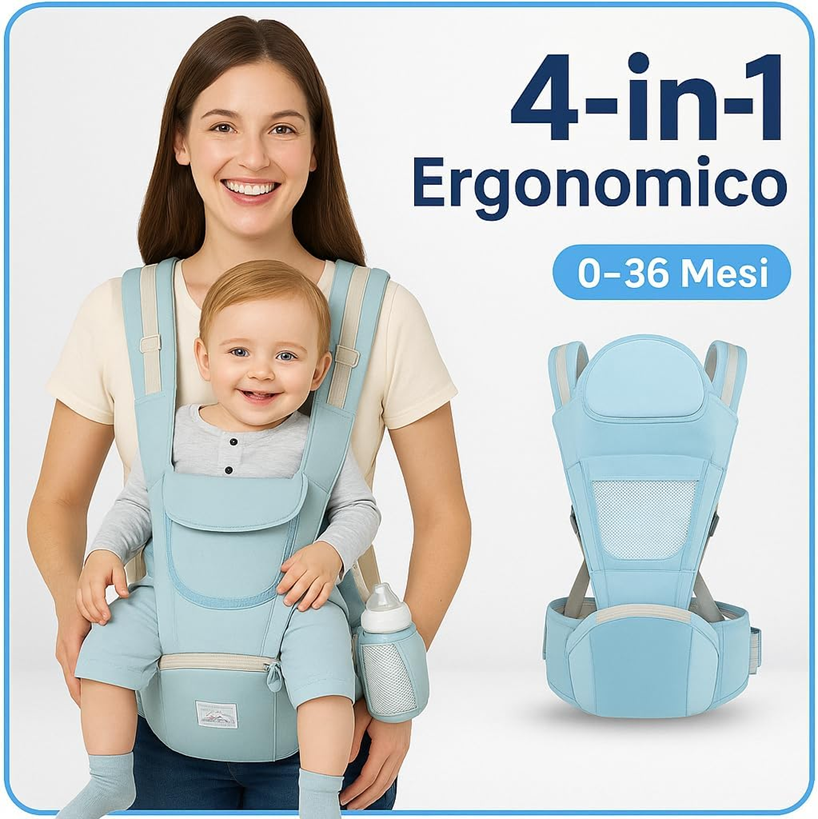 NOSIDEŁKO ergonomiczne z pasem biodrowym 4w1, 0-36 msc, granatowe, dla dziecka i mamy