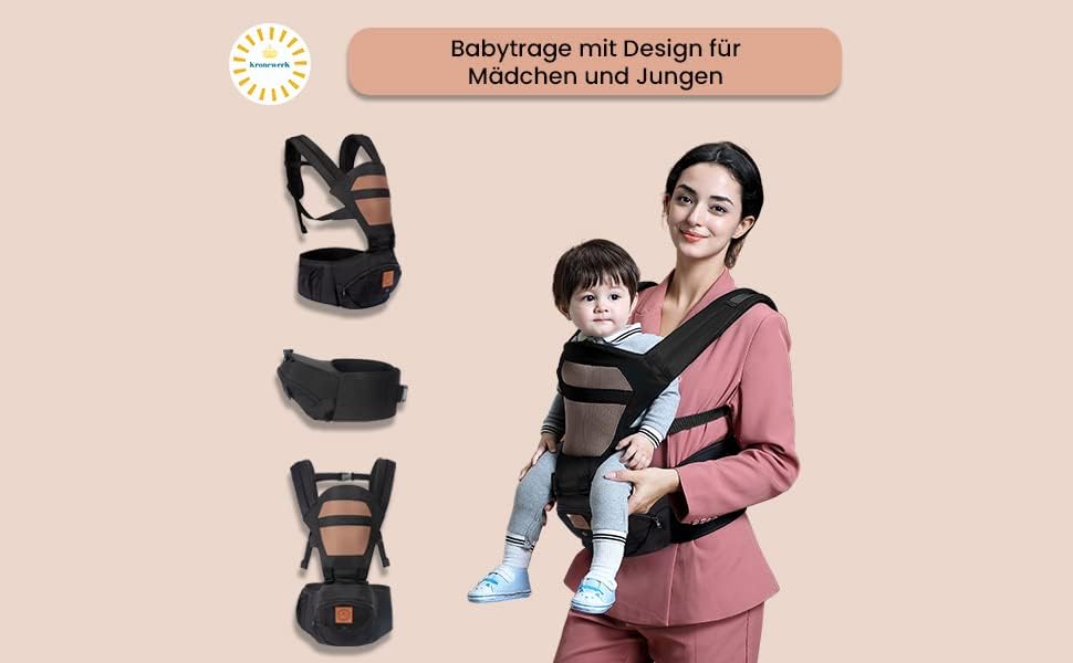KRONEWERK porte-bébé ergonomique avec ceinture abdominale 6 en 1