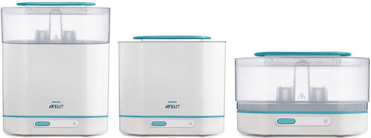 PHILIPS AVENT elektryczny sterylizator parowy 3w1 biało-turkusowy, 3-elementowy sterylizator do butelek
