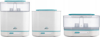 PHILIPS AVENT elektryczny sterylizator parowy 3w1 biało-turkusowy, 3-elementowy sterylizator do butelek