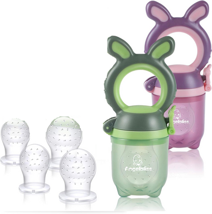 ANGELBLISS anneau de dentition distributeur de fruits pour bébés 3-12m 2 pièces 6 embouts