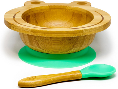 KLEINER FUCHS assiette en bambou avec ventouse + cuillère GRENOUILLE