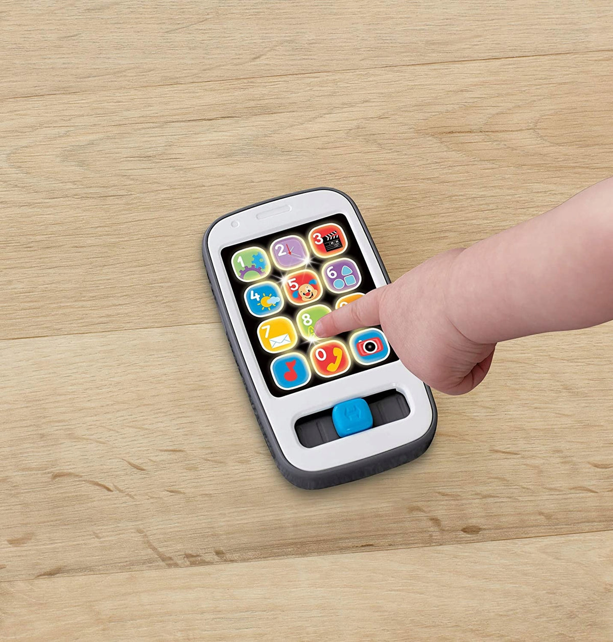 FISHER-PRICE smartfon interaktywny J.NIEMIECKI, niemiecki telefon zabawka dla dzieci z przyciskami i dźwiękami