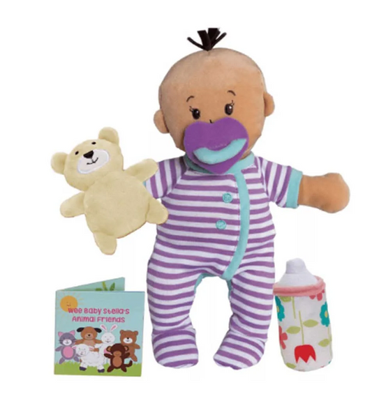 MANHATTAN TOYS Wee Baby Stella poupée en peluche 27 cm + ours en peluche et biberon