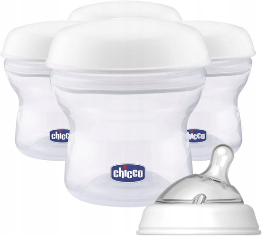 CHICCO pojemniki na mleko 4 x 150 ml + smoczek z nakrętką