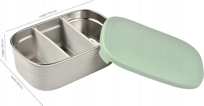 BEABA śniadaniówka lunchbox STAL nierdzewna 760ml z przegrodami, stalowy pojemnik z silikonową pokrywką