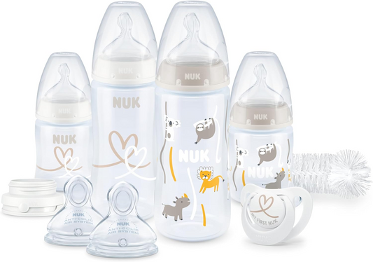 NUK zestaw butelek Perfect Start kontrola temperatury 9el. zestaw 4 butelek, smoczki, szczotka i smoczek
