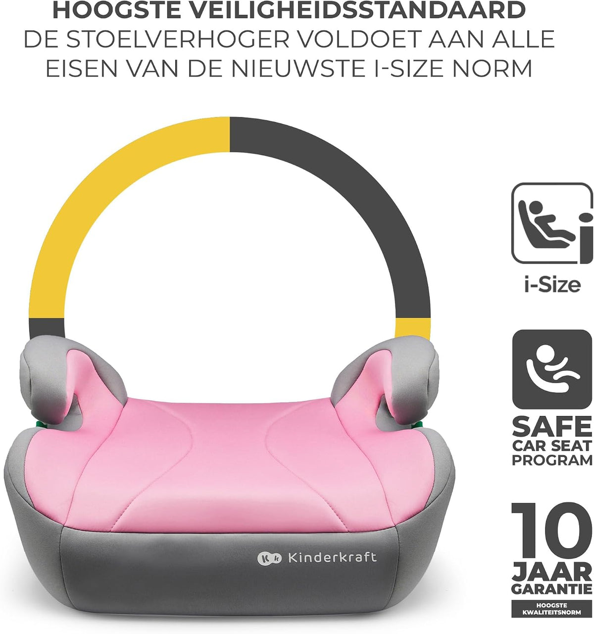 Kinderkraft I-BOOST podstawka samochodowa 135-150 cm, różowo-szary fotelik dla dziecka z certyfikatem i-Size
