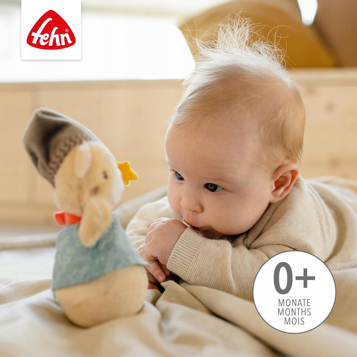 FEHN Ursulețul Bruno, jucărie tip „wańka-wstańka”, 14 cm, cu zornăitoare