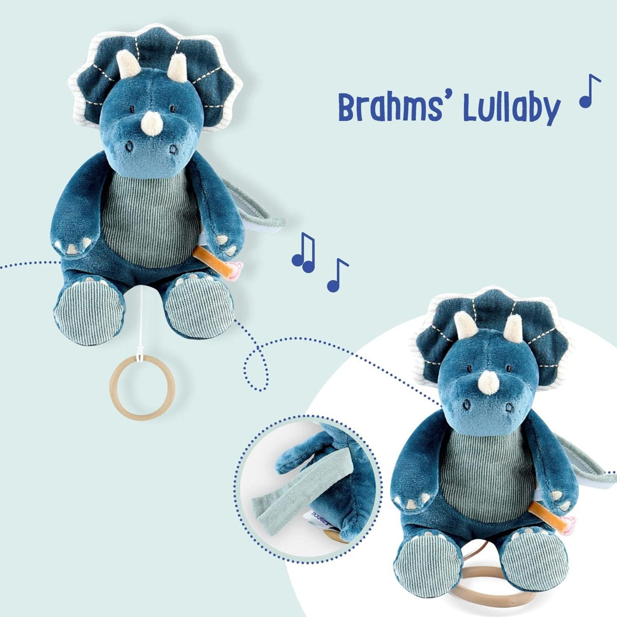 Jucărie de pluș NOUKIE'S cu cutiuță muzicală „Cântecul de leagăn al lui Brahms” TRICERATOPS 20 cm – fotografie produs 2