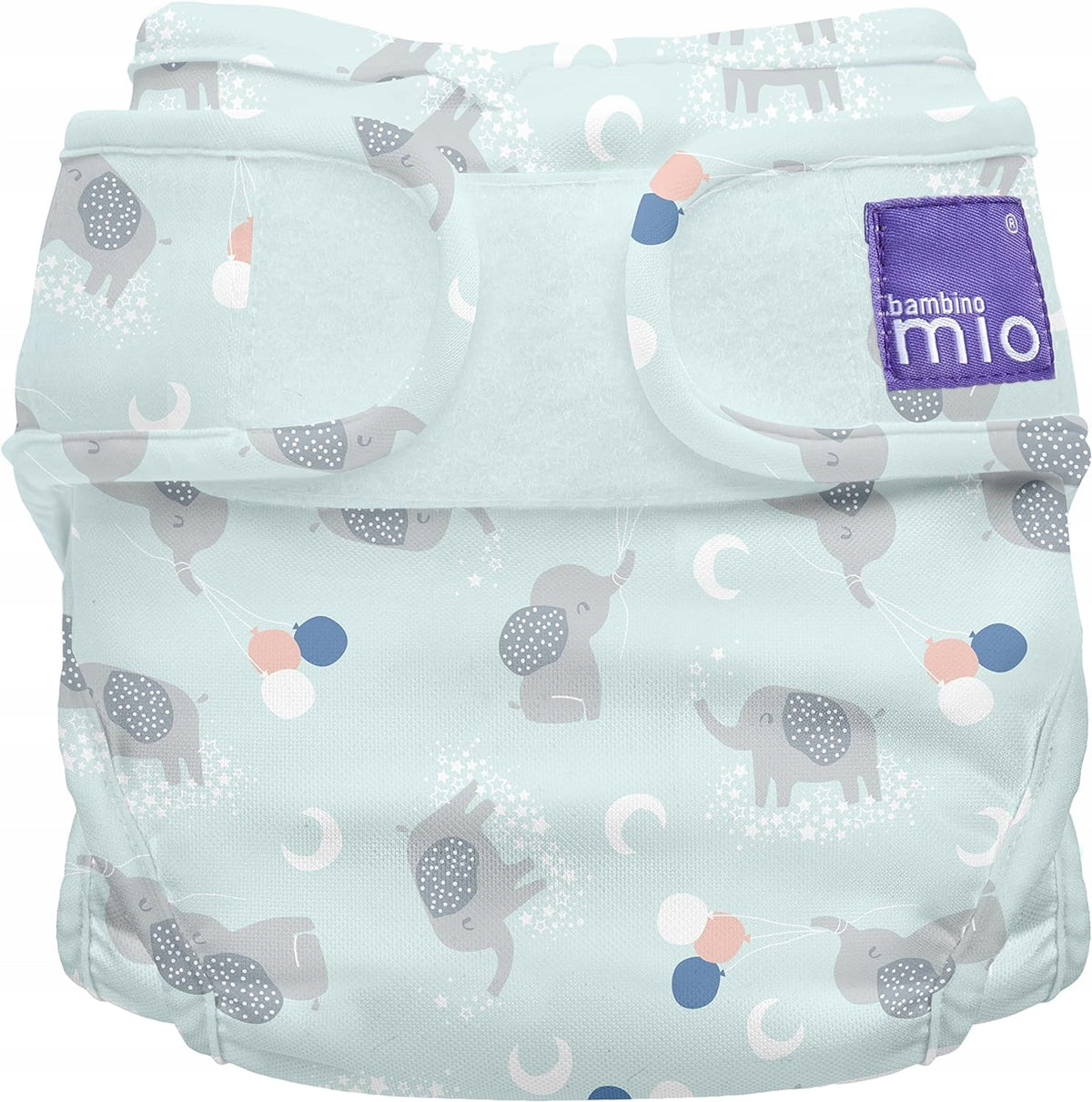 BAMBINO MIO otulacz na pieluchę <9kg, wielorazowy otulacz z podwójnymi gumkami i wzorem słoni