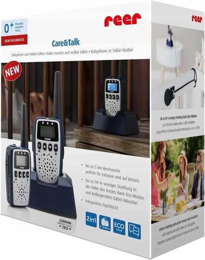 REER Care&Talk 2w1 niania elektroniczna i walkie-talkie 5 km, granatowa, zestaw z pudełkiem