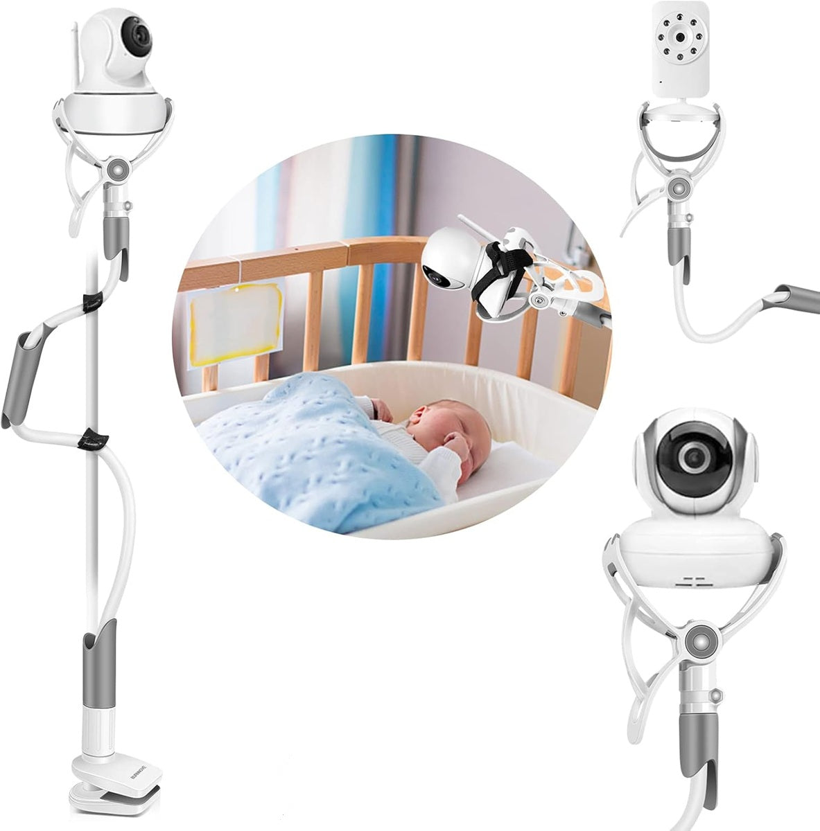 stable mounting for a baby monitor camera, flexible design for easy adjustment