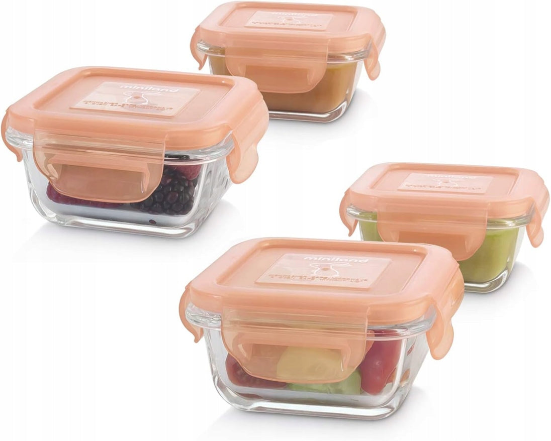 MINILAND recipientes de vidro para alimentos NaturSquare 160 ml 4 peças COELHO