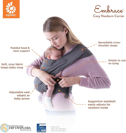 ERGOBABY EMBRACE nosidełko dla noworodków, miękkie, ergonomiczne nosidełko z podparciem głowy i pasa