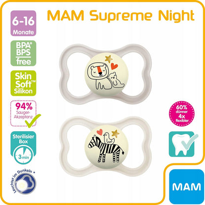 MAM SUPREME NIGHT sucette en silicone 6-16 mois