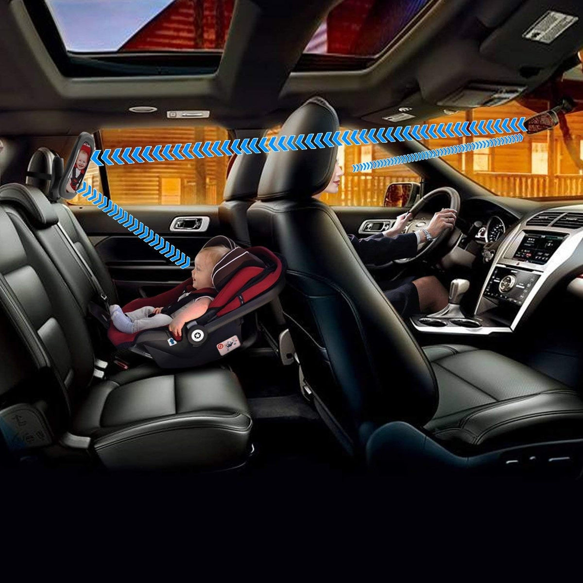 FITNATE lusterko do obserwacji dziecka LAMPKA + PILOT i 2 OSŁONY NA SZYBĘ, lusterko samochodowe dla niemowląt