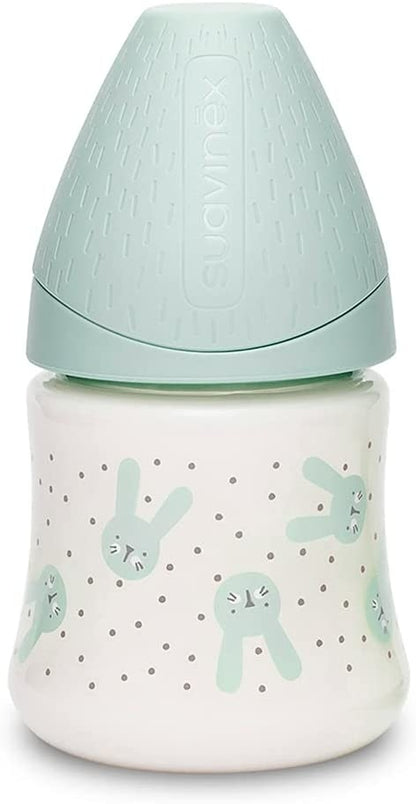SUAVINEX Welcome Baby zestaw startowy PREMIUM: pojemnik na mleko w proszku z uroczym wzorem króliczków