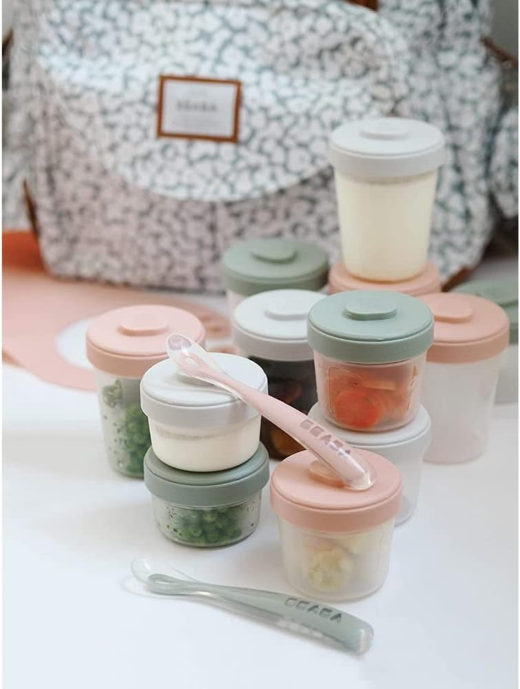 BEABA pojemniki na żywność 2x90 4x150 6x250 łyżecz. zestaw 12 pojemników z łyżeczkami, hermetyczne