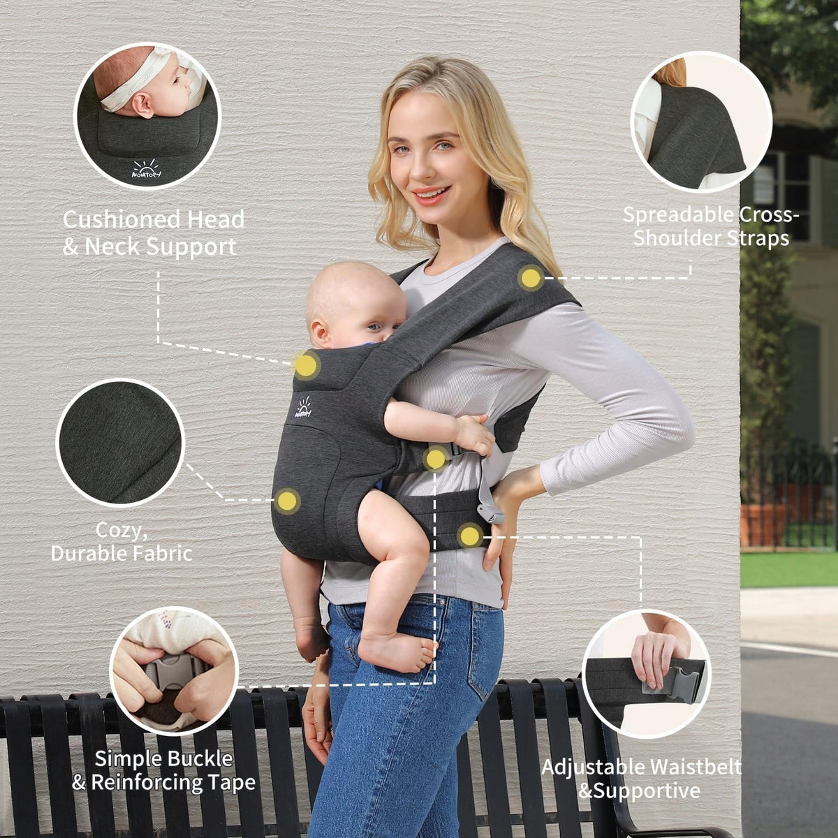 MOMTORY porte-bébé ergonomique 3 - 12kg