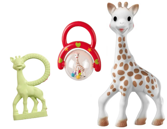 SOPHIE LA GIRAFE coffret pour bébé anneau de dentition naturel hochet 3 pièces