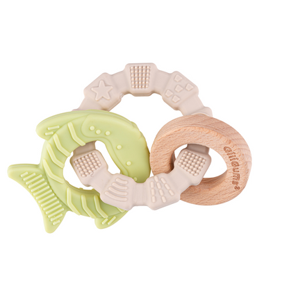 GILIGUMS anneau de dentition en silicone et bois massant 6,5 x 9 cm 0+ POISSON