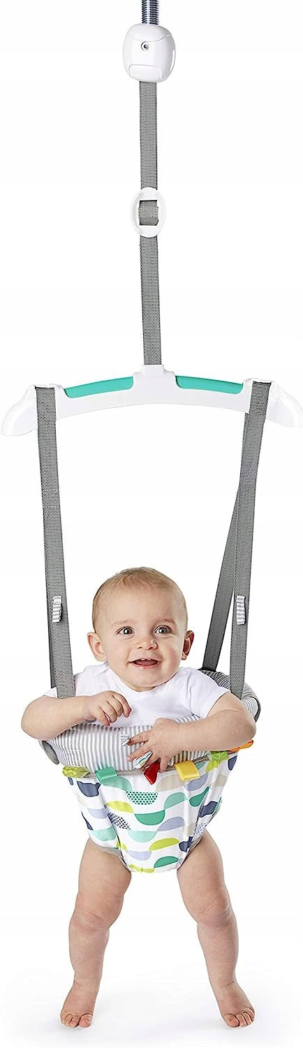 BRIGHT STARTS skoczek futrynowy PLAYFUL PARADE dla dziecka 6 m+, szary, do 12 kg