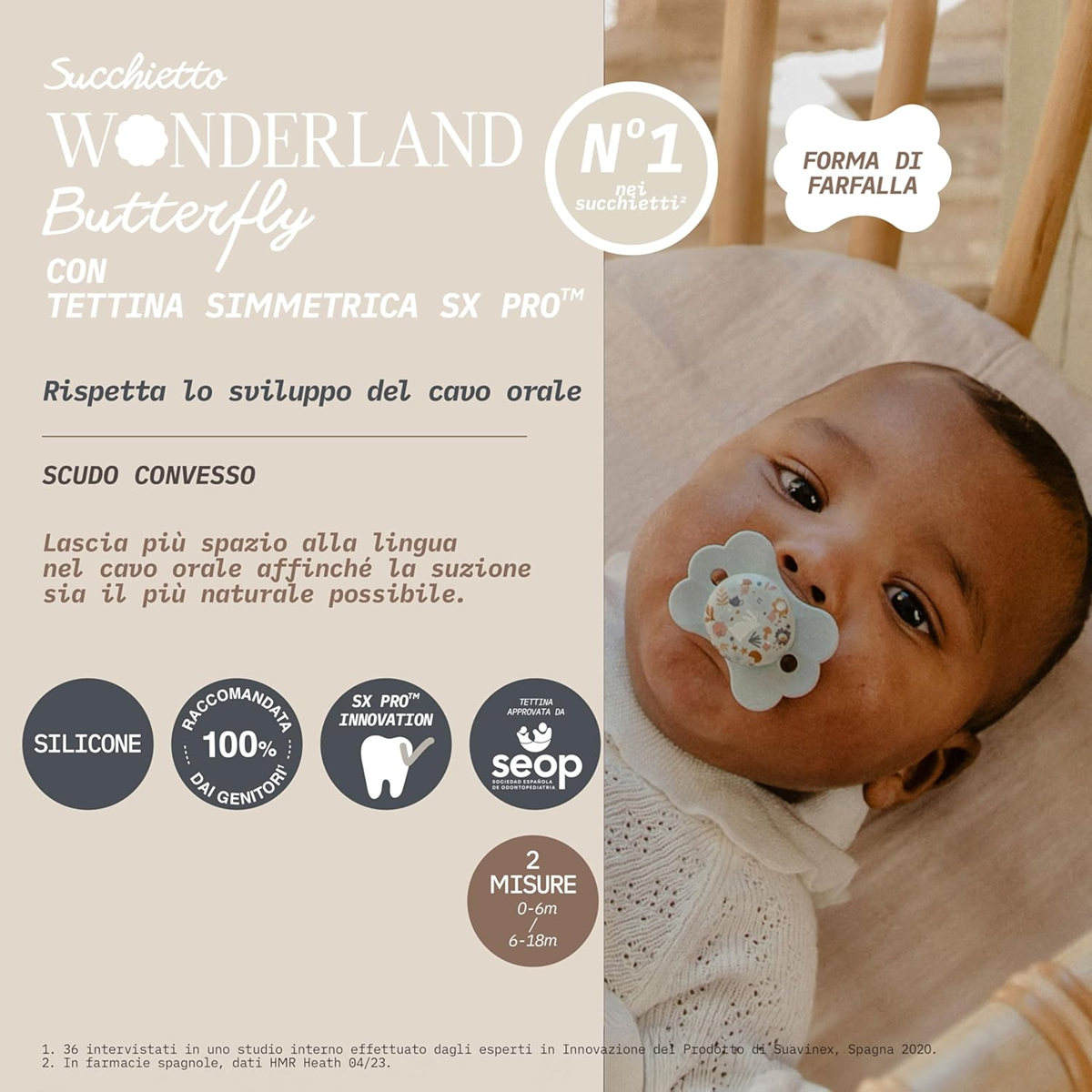 SUAVINEX Wonder Butterfly sucette apaisante 6-18 mois silicone SX PRO