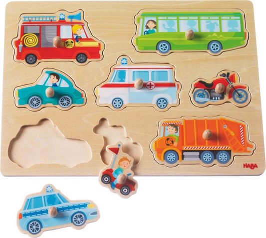 HABA puzzle en bois à encastrer 8 pièces 21 x 30 cm VÉHICULES