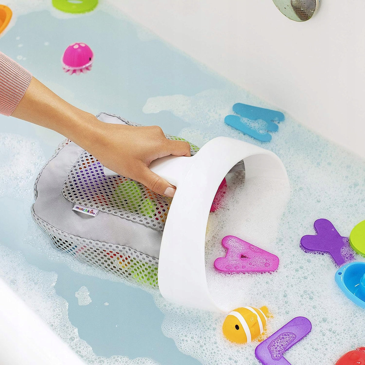 MUNCHKIN Super Scoop organizer siatka do kąpieli, organizer na zabawki z przyssawką, BPA free