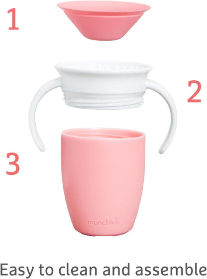 MUNCHKIN Miracle kubek treningowy 360 6msc+ 207ml różowy, niekapiący kubek z uchwytami, łatwy do czyszczenia
