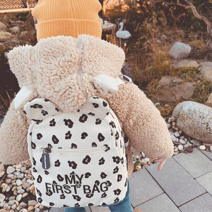 CHILDHOME My First Bag PLECAK dla dzieci LEOPARD, beżowy plecak dziecięcy w panterkę z regulowanymi paskami