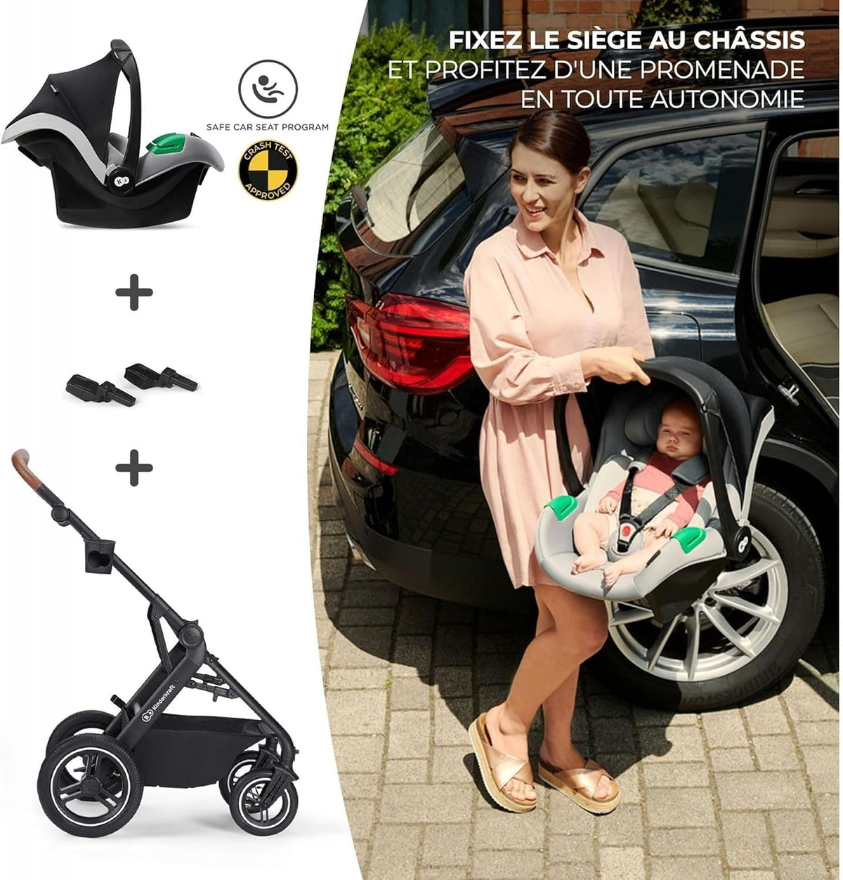 KINDERKRAFT B-TOUR poussette multifonction 3-en-1 jusqu'à 22kg + siège auto MINK PRO