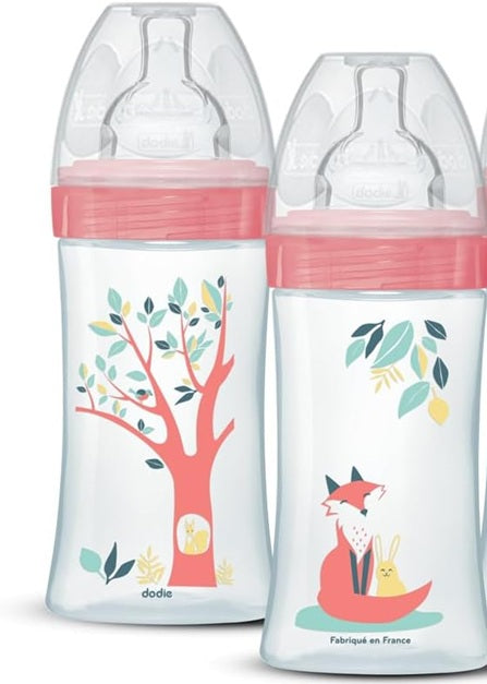 DODIE Babyflasche 270 ml Sauger 2 mittlerer Durchfluss 0–6 Monate FUCHS und HASE