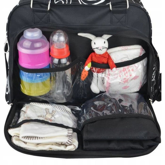 BABY ON BOARD torba na pieluchy i akcesoria SIMPLY SWIRL czarna, pojemna z przewijakiem i kieszeniami