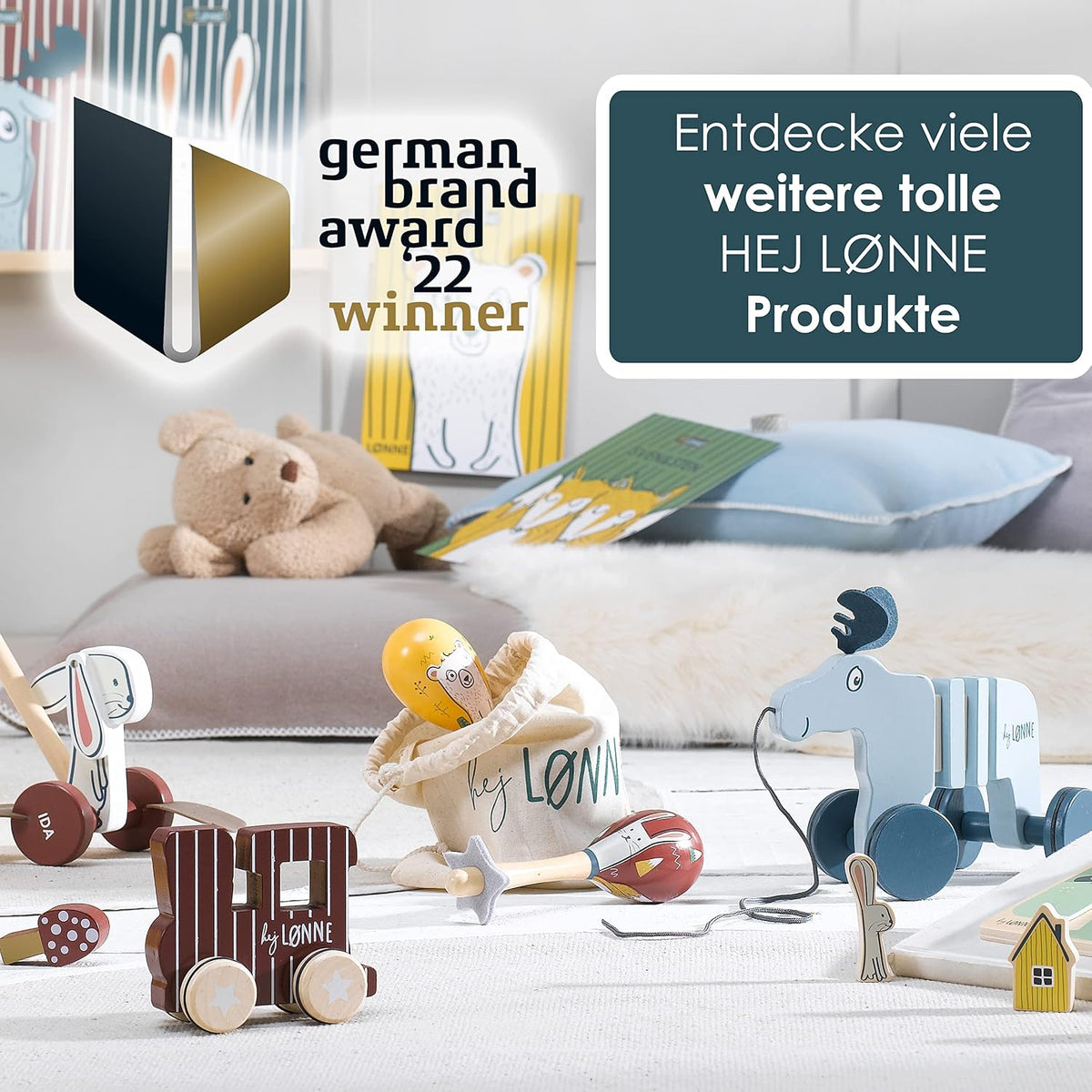 HEJ LØNNE drewniane marakasy grzechotki 2 szt. dla niemowląt, dekoracyjne zabawki muzyczne z German Brand Award 2022