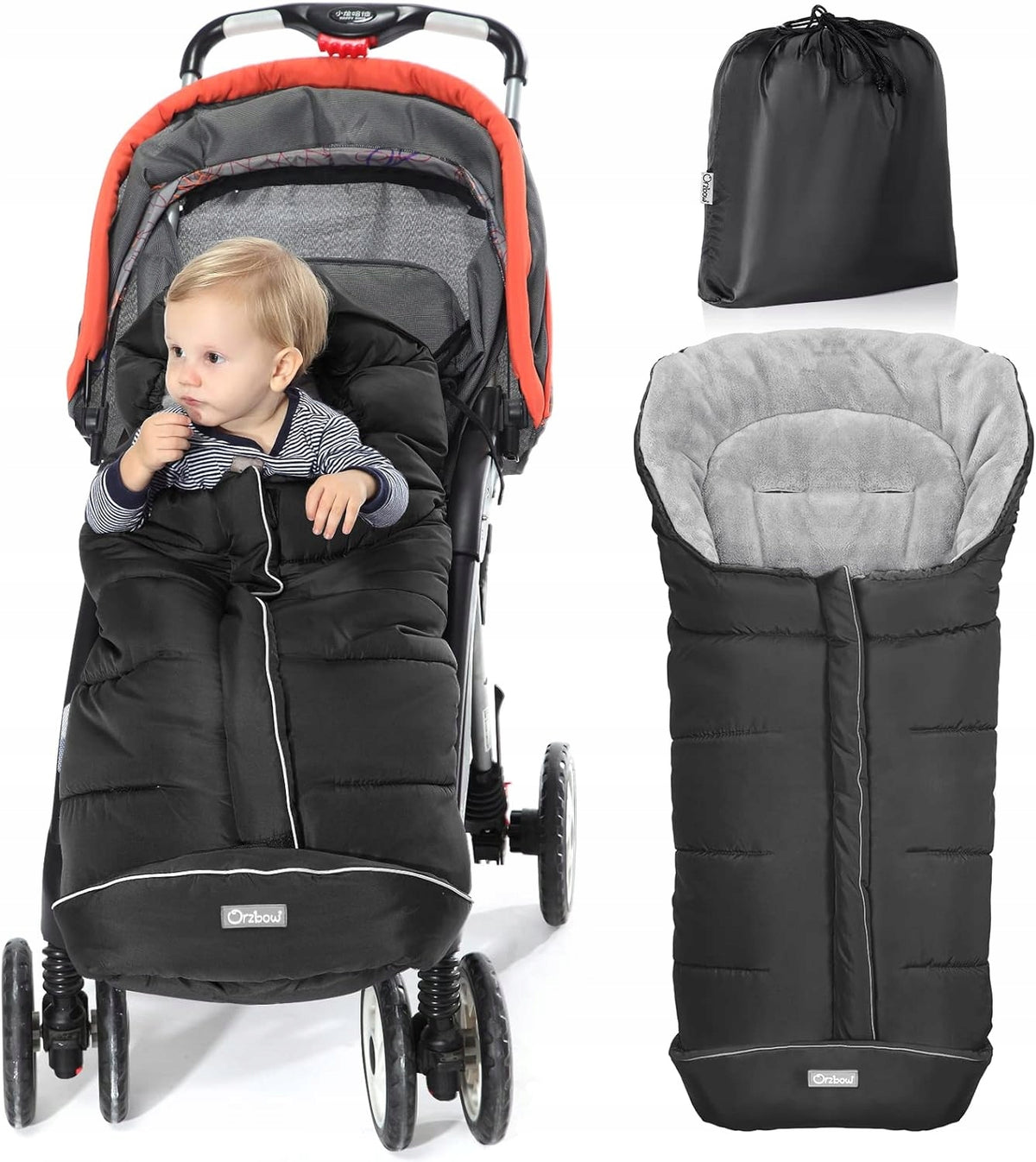 ORZBOW uniwersalny śpiworek do wózków OCIEPLANY, czarny, ciepły śpiwór do wózka z polarową podszewką