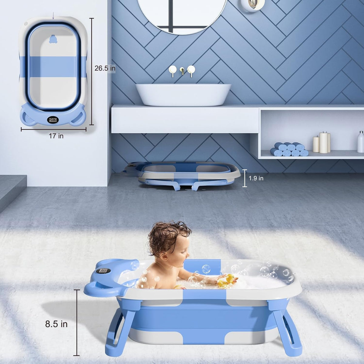 SUPERB compact baby bathtub with insert for newborns