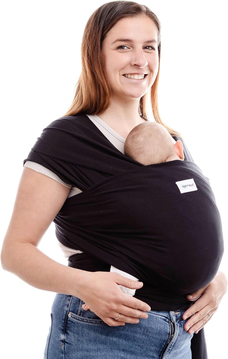 SLEEPY WRAP chusta elastyczna do noszenia czarna, wygodna chusta dla noworodka w pierwszych miesiącach