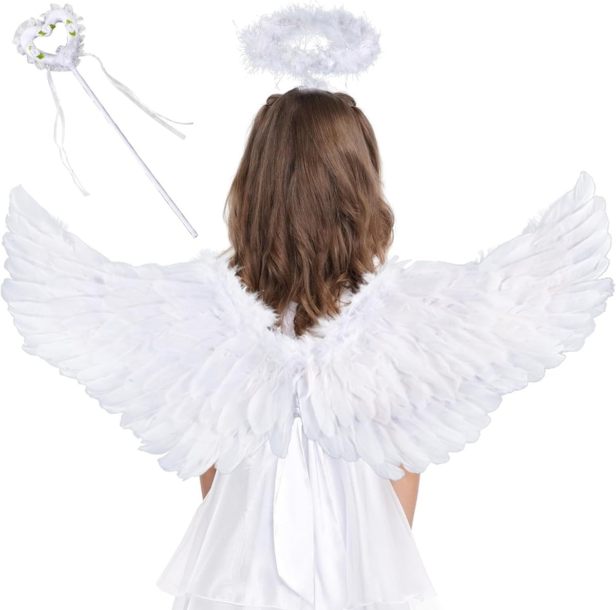 JOKILY ailes d’ange avec LED + baguette magique et auréole 35 x 60 cm