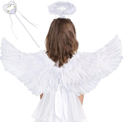 JOKILY ailes d’ange avec LED + baguette magique et auréole 35 x 60 cm