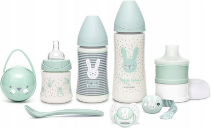 SUAVINEX Welcome Baby zestaw startowy PREMIUM z butelkami, smoczkiem, klipsem, pojemnikiem i łyżeczką