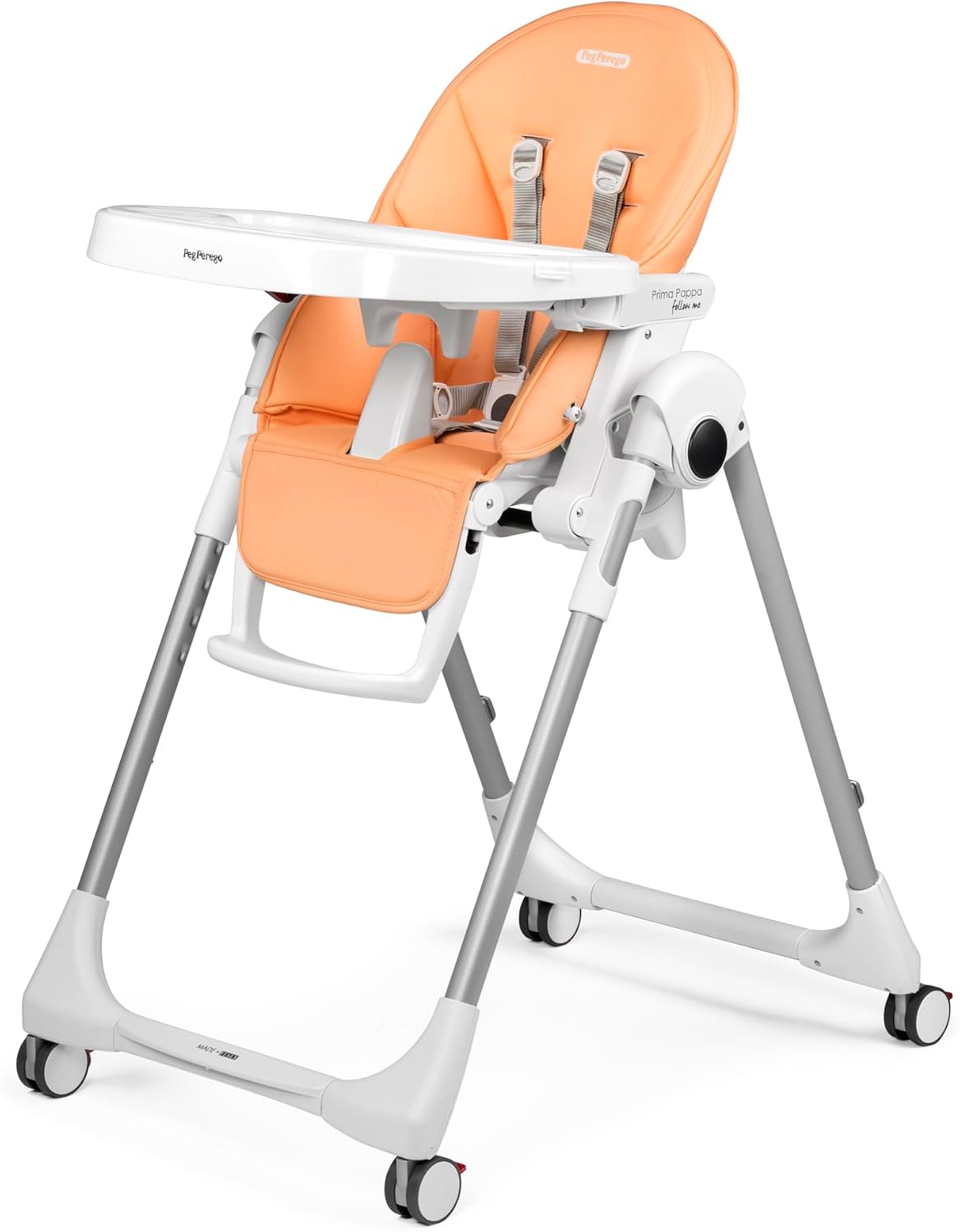 PEG PEREGO Prima Pappa Follow Me krzesełko do karmienia do 15kg, pomarańczowe 2w1 z tacką i regulacją wysokości