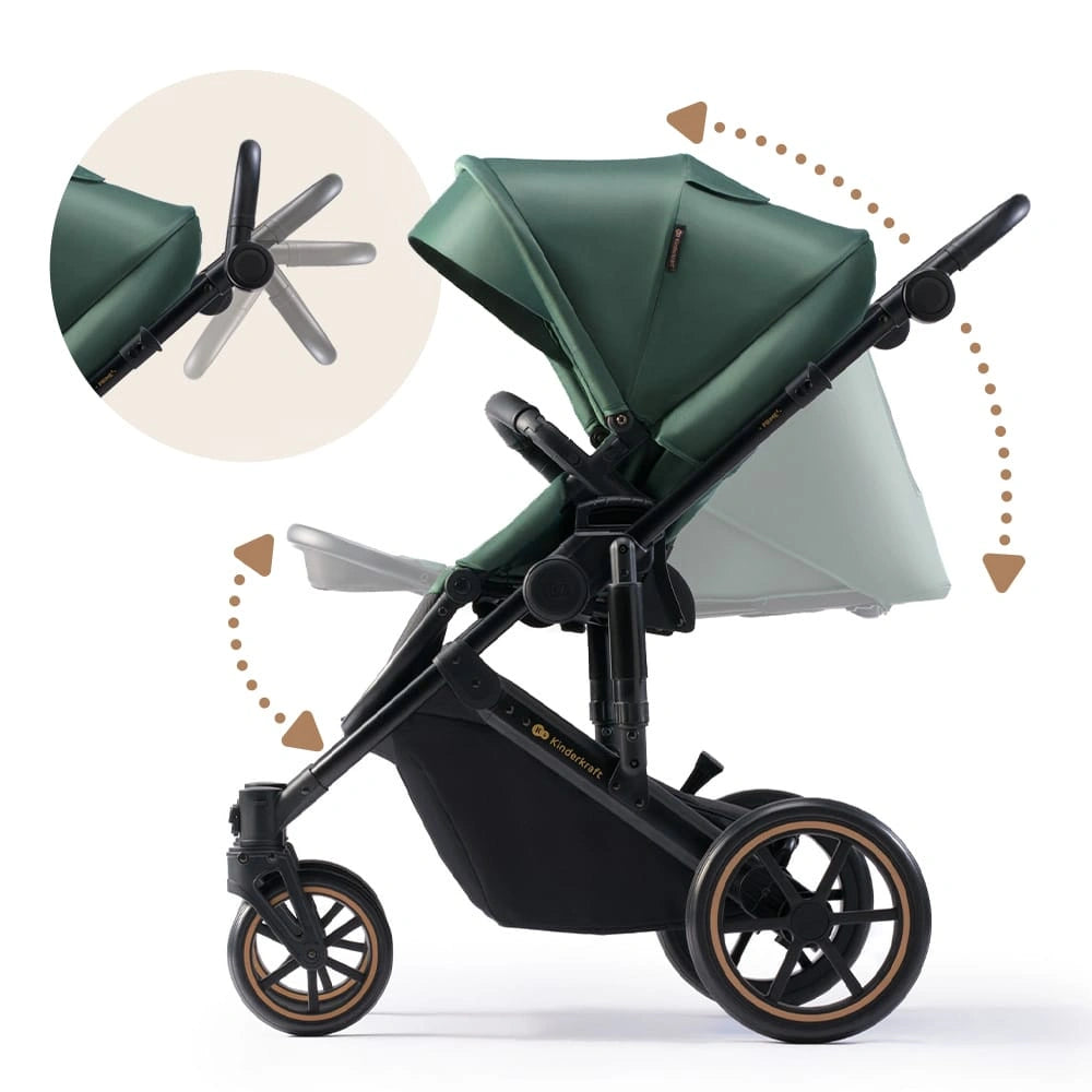 KINDERKRAFT PRIME2 PRO 3w1 wózek wielofunkcyjny do 22kg + fotelik MINK PRO – DARK GREEN – zdjęcie 7